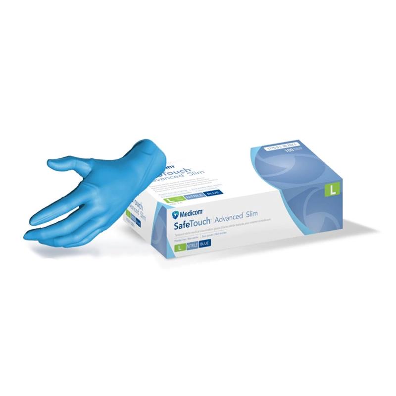 Перчатки нитрил M 50пар Safetouch Slim Blue Nitrile PF Medicom нестер неопудр текстур на пальцах голубые