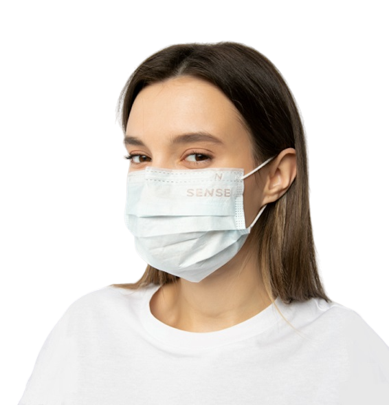 Картинка Маска “SENSE Премиум ” 3-слойная, с носовым фиксатором, голубые  50 штук/уп 0 из 1 